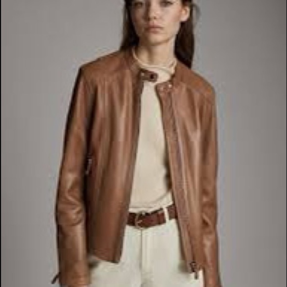 Massimo Dutti Cognac Leather Jacket Small